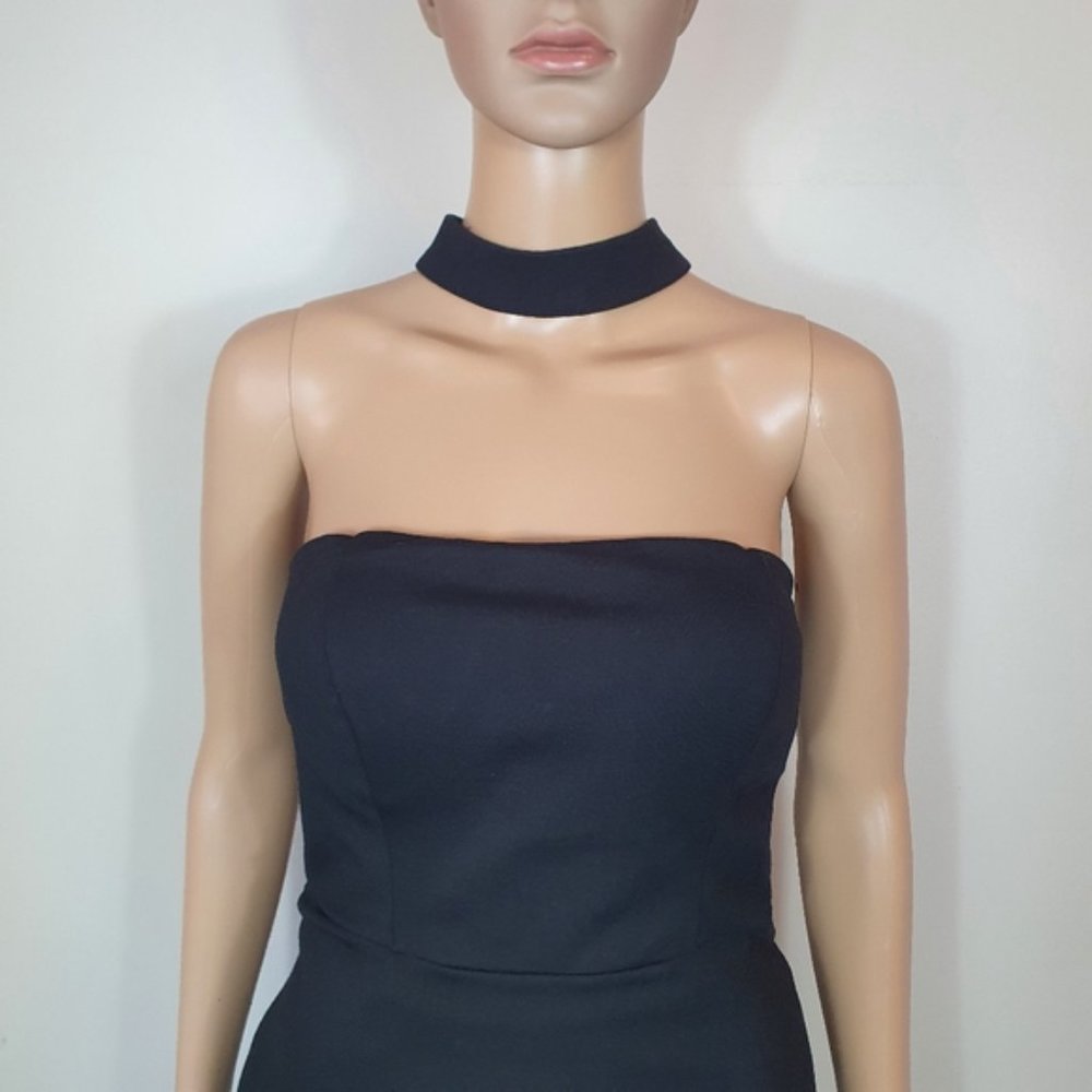 Black mini bodycon dress halter neck size 8  slit dress